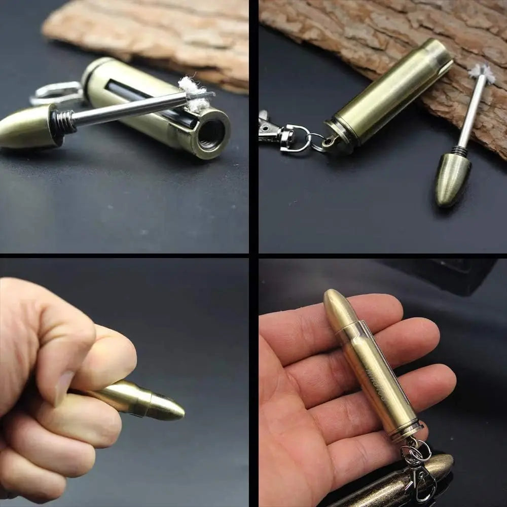 Match Bullet Metal Key chain lighter, Reusable Survival Fire Starter Lighter, Emergency Waterproof Gift