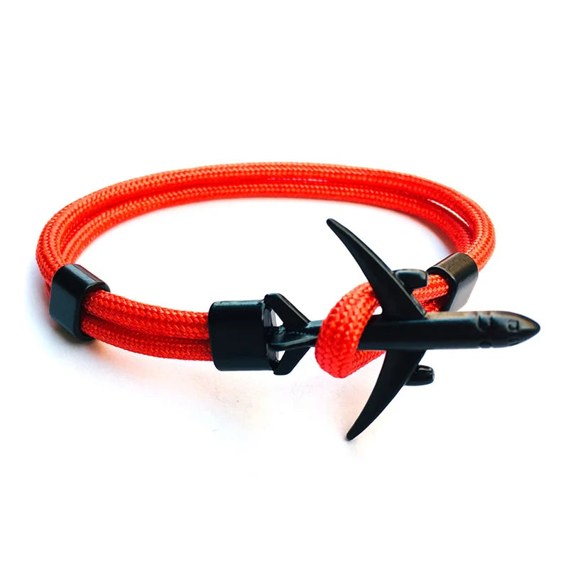 New Men bracelet Creative Black Airplane Anchor Bracelet Survival Bracelet Handmade Braided Rope Couple Bracelets For Men Women