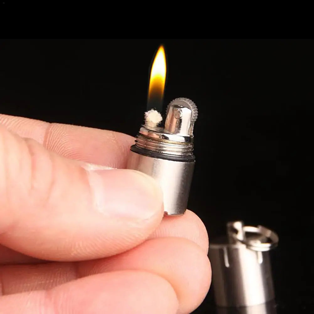 Mini Keychain Lighter Multiuseful Camping Emergency Keychain Fire Starter Compact Kerosene Capsule Lighter Outdoor Equipment