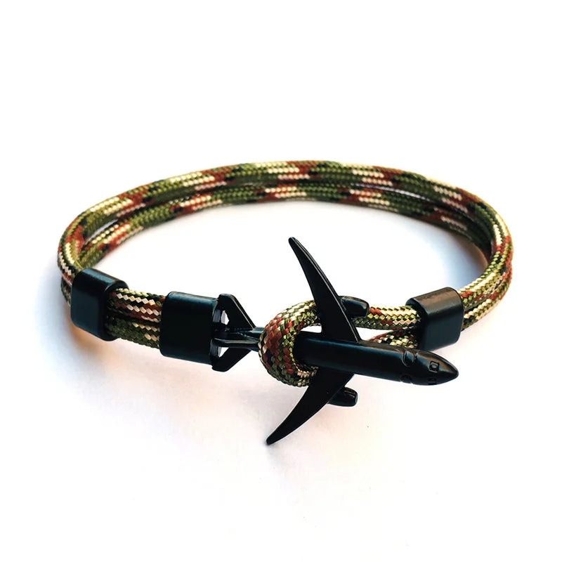 New Men bracelet Creative Black Airplane Anchor Bracelet Survival Bracelet Handmade Braided Rope Couple Bracelets For Men Women