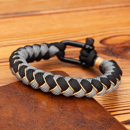 MKENDN Men U shape Survival Bracelet Outdoor Handwoven  Reverse Scale Rope Bracelet For Women Black Stainless Steel Sport Buckle