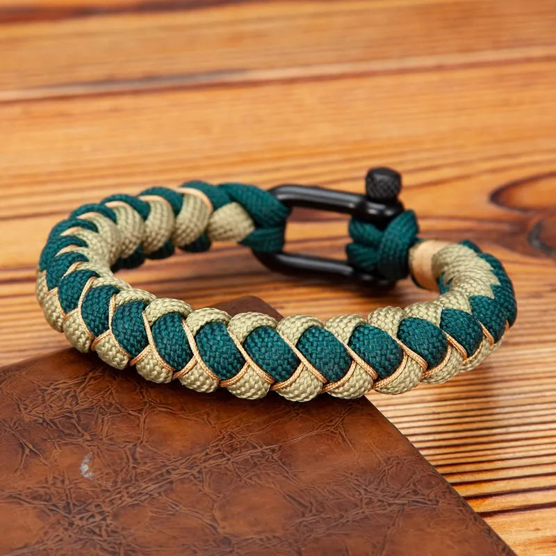 MKENDN Men U shape Survival Bracelet Outdoor Handwoven  Reverse Scale Rope Bracelet For Women Black Stainless Steel Sport Buckle