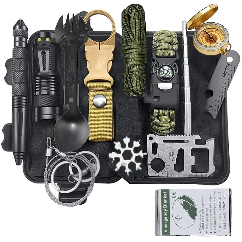 First Aid Kit Survival Gear Camping Equipment Military Outdoor Camping Survival Emergency Survive Wristband Knife Blanket