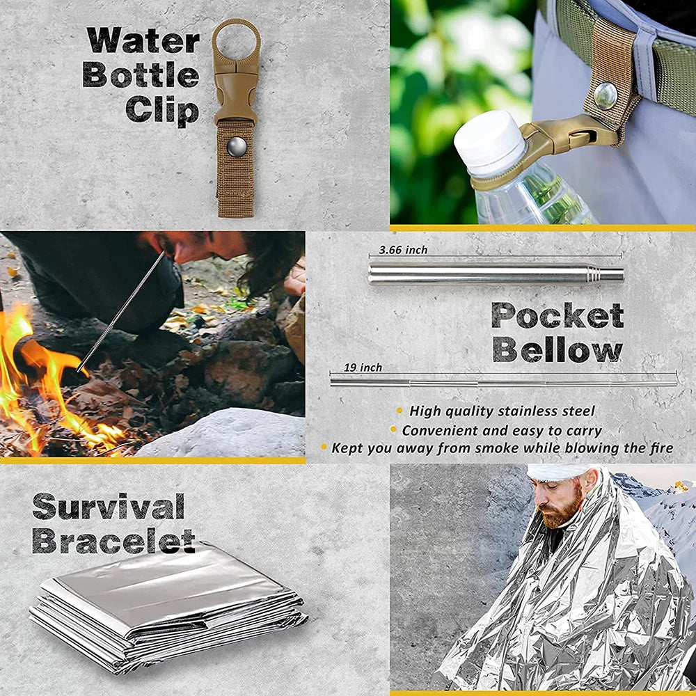 First Aid Kit Survival Gear Camping Equipment Military Outdoor Camping Survival Emergency Survive Wristband Knife Blanket