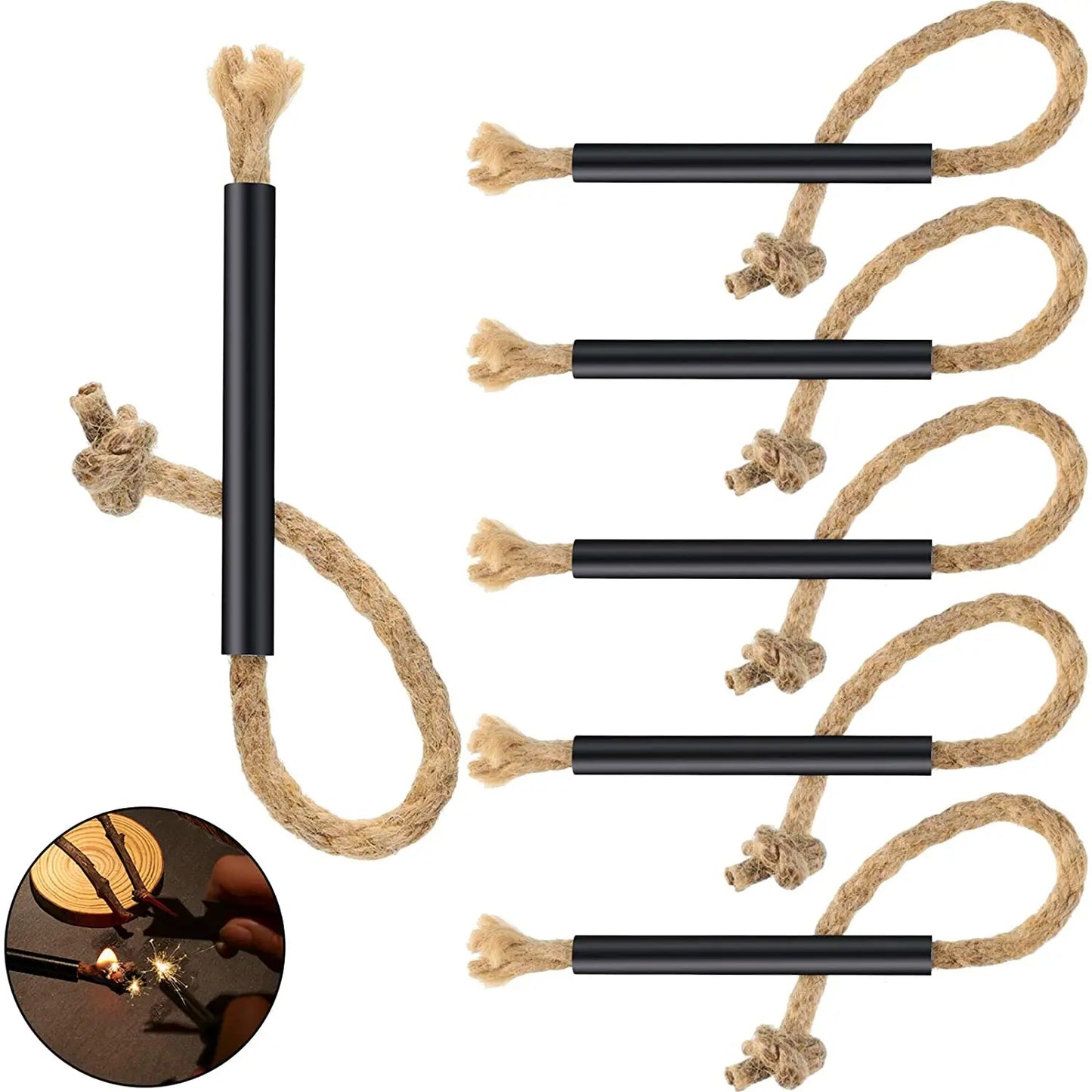 6 Pieces Jute Tinder Tube Waterproof Wax Wick Fire Starter Accessory with Aluminum Sleeve for Outdoor Camping Hiking Trekking