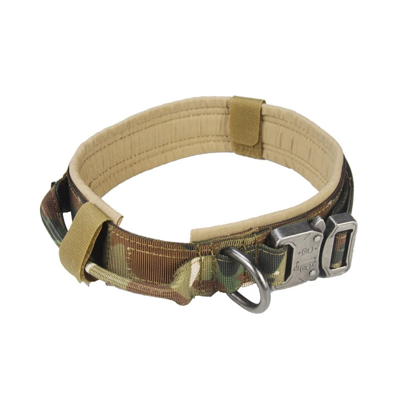 Military Tactical Dog Collar with Control Handle Adjustable Nylon Collar for Medium Large Dogs German Shepard Walking Training