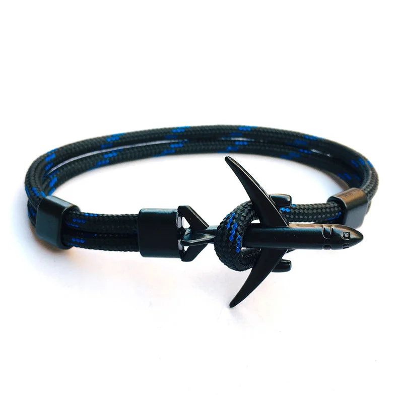 New Men bracelet Creative Black Airplane Anchor Bracelet Survival Bracelet Handmade Braided Rope Couple Bracelets For Men Women