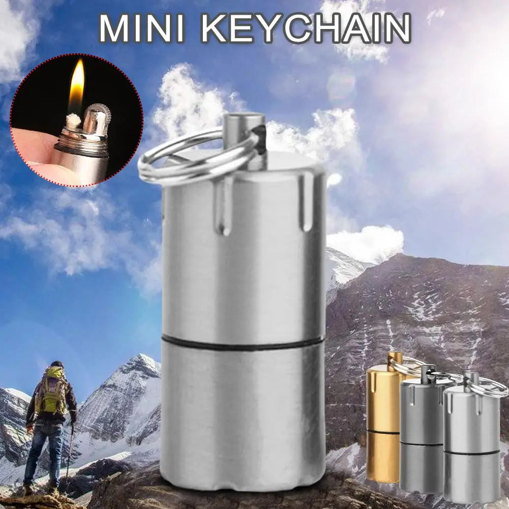 Mini Keychain Lighter Multiuseful Camping Emergency Keychain Fire Starter Compact Kerosene Capsule Lighter Outdoor Equipment