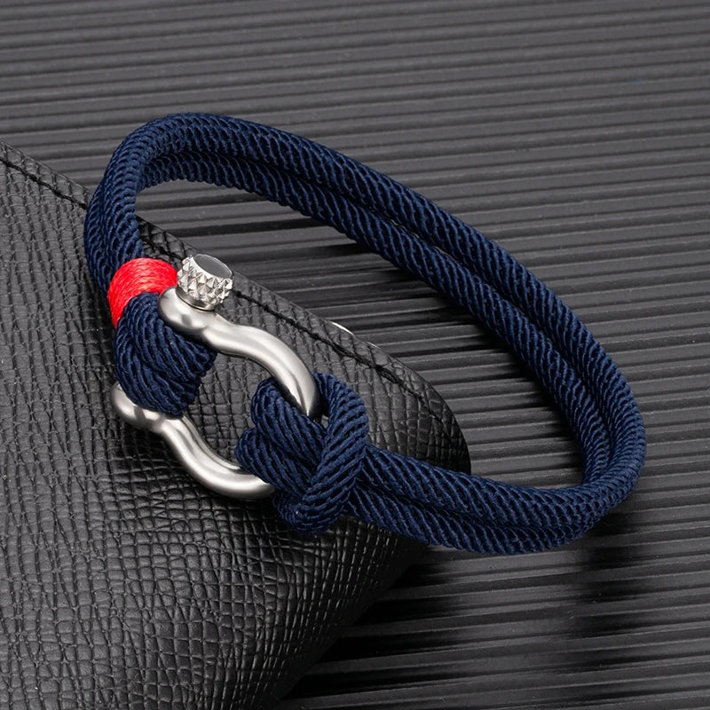 MKENDN Men's Nautical Double Strand Shackle Clasp Survival Bracelet Women Outdoor Camping Rescue Emergency Sailing Rope Jewelry