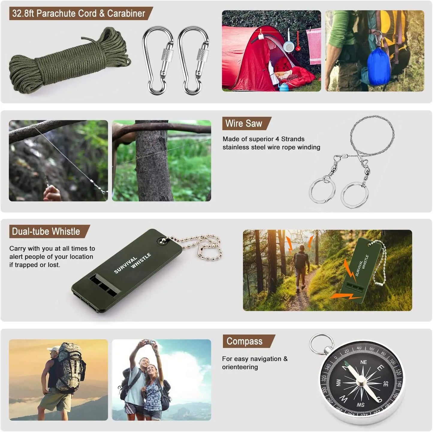 Survival Gear Kit 100 In 1 Emergency EDC Survival Tools SOS First Aid Equipment Hunting Tool with Molle Pouch for Camping Hiking