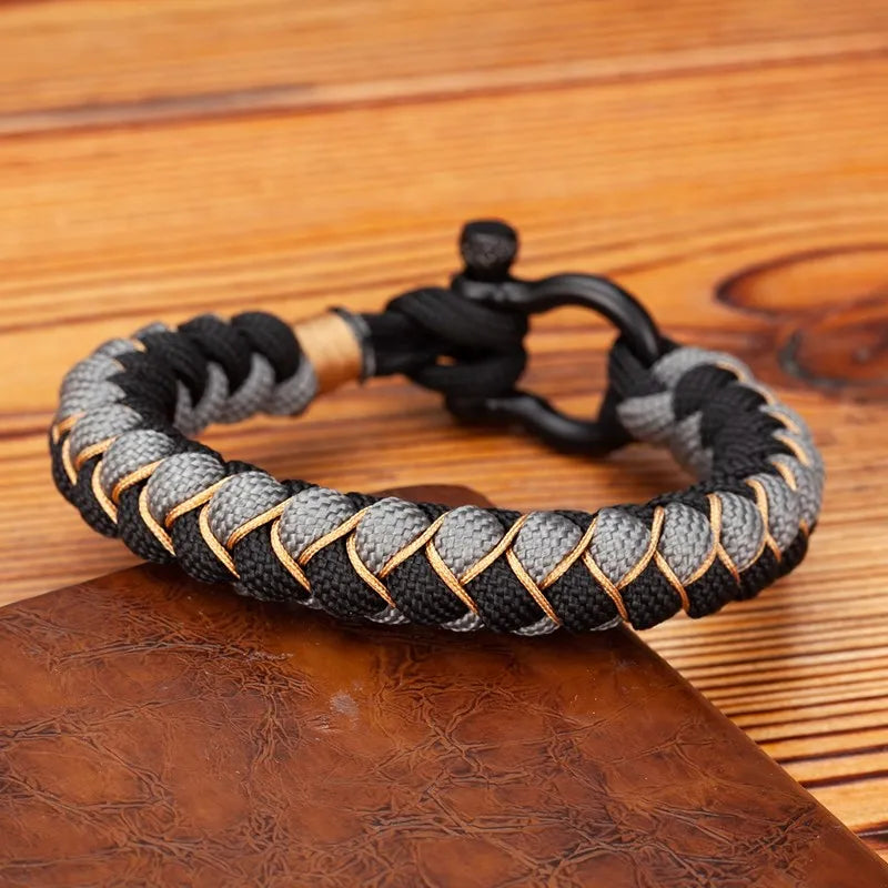 MKENDN Men U shape Survival Bracelet Outdoor Handwoven  Reverse Scale Rope Bracelet For Women Black Stainless Steel Sport Buckle