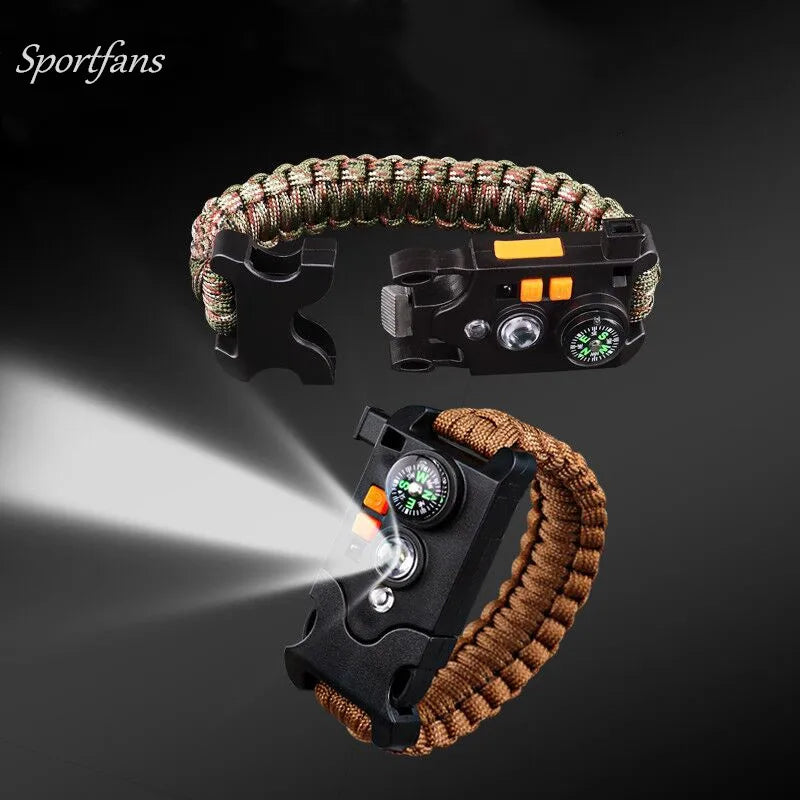 Survive Bracelet Survival Whistle Buckle Multifunction Paracord Bracelet buckle with LED Light For Camping Hiking EDC Tools