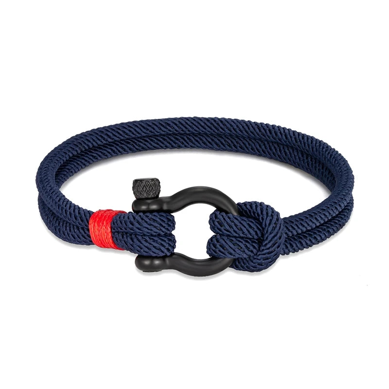 MKENDN Men's Nautical Double Strand Shackle Clasp Survival Bracelet Women Outdoor Camping Rescue Emergency Sailing Rope Jewelry