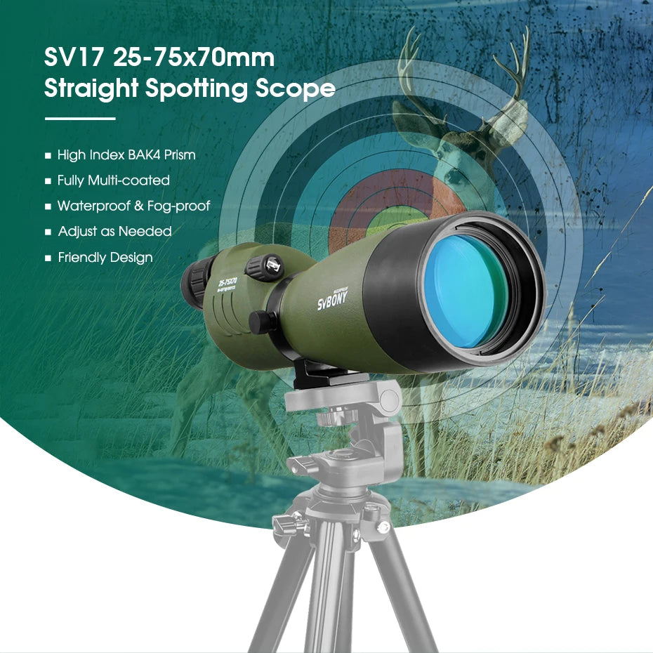 SVBONY F9326A/G 25-75x70 Spotting Scope Zoom Telescope Spyglass Waterproof Powerful Monocular Binoculars Monoculars for Construc