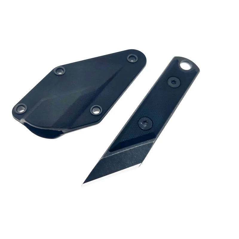 440C Steel Mini Fixed Blade Knife Stone Wash Pocket EDC Knife ABS Handle Paper Trimmers Camping Tool Necklace With Case