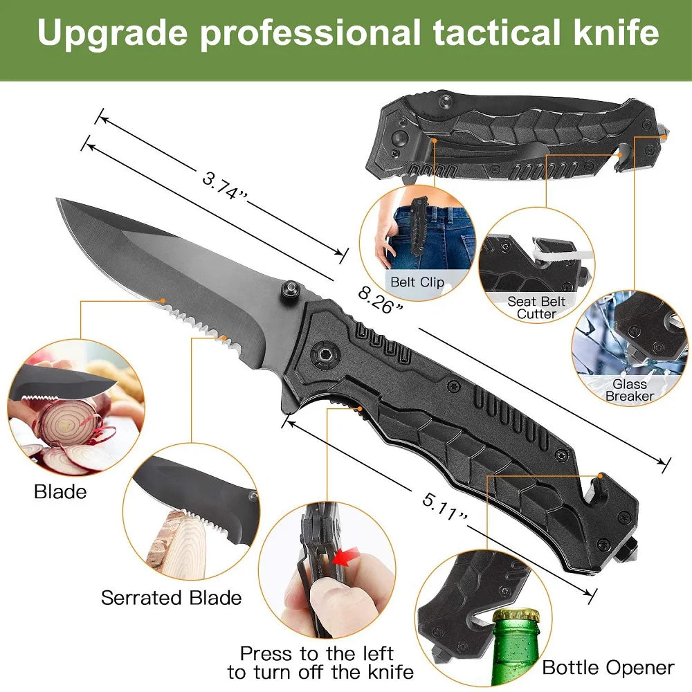 Gifts for Men Emergency Survival Kit 233pcs Professional Camping Equipment Survival Axe Molle Pouch Tactical Trauma Bag Knife