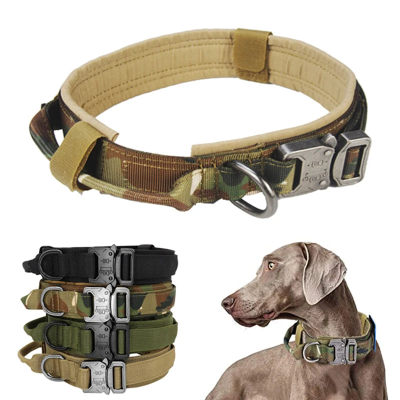 Military Tactical Dog Collar with Control Handle Adjustable Nylon Collar for Medium Large Dogs German Shepard Walking Training