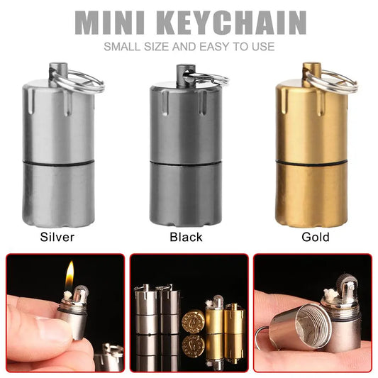 Mini Keychain Lighter Multiuseful Camping Emergency Keychain Fire Starter Compact Kerosene Capsule Lighter Outdoor Equipment