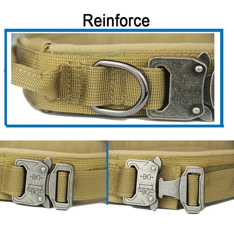 Military Tactical Dog Collar with Control Handle Adjustable Nylon Collar for Medium Large Dogs German Shepard Walking Training