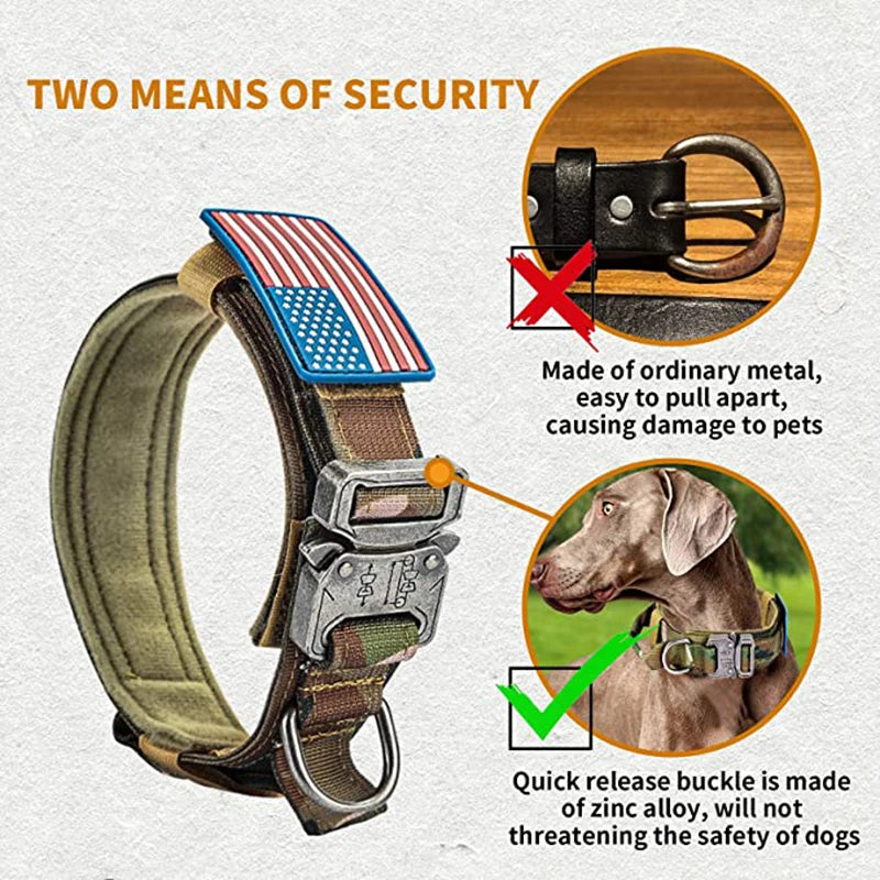 Military Tactical Dog Collar with Control Handle Adjustable Nylon Collar for Medium Large Dogs German Shepard Walking Training