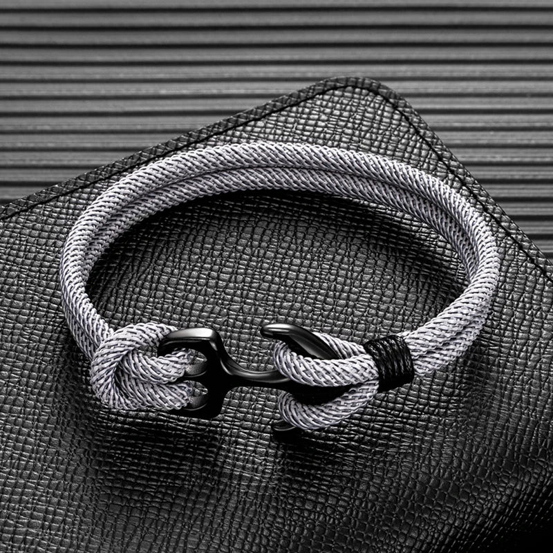 MKENDN Anchor Bracelets Men Double strand Nautical Survival Rope Paracord Bracelet Women Black Stainless Steel Sport Buckle