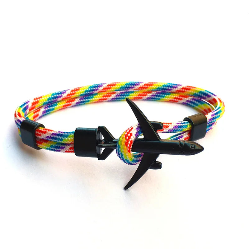 New Men bracelet Creative Black Airplane Anchor Bracelet Survival Bracelet Handmade Braided Rope Couple Bracelets For Men Women