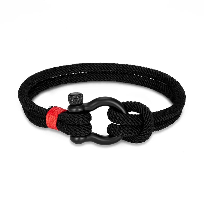 MKENDN Men's Nautical Double Strand Shackle Clasp Survival Bracelet Women Outdoor Camping Rescue Emergency Sailing Rope Jewelry