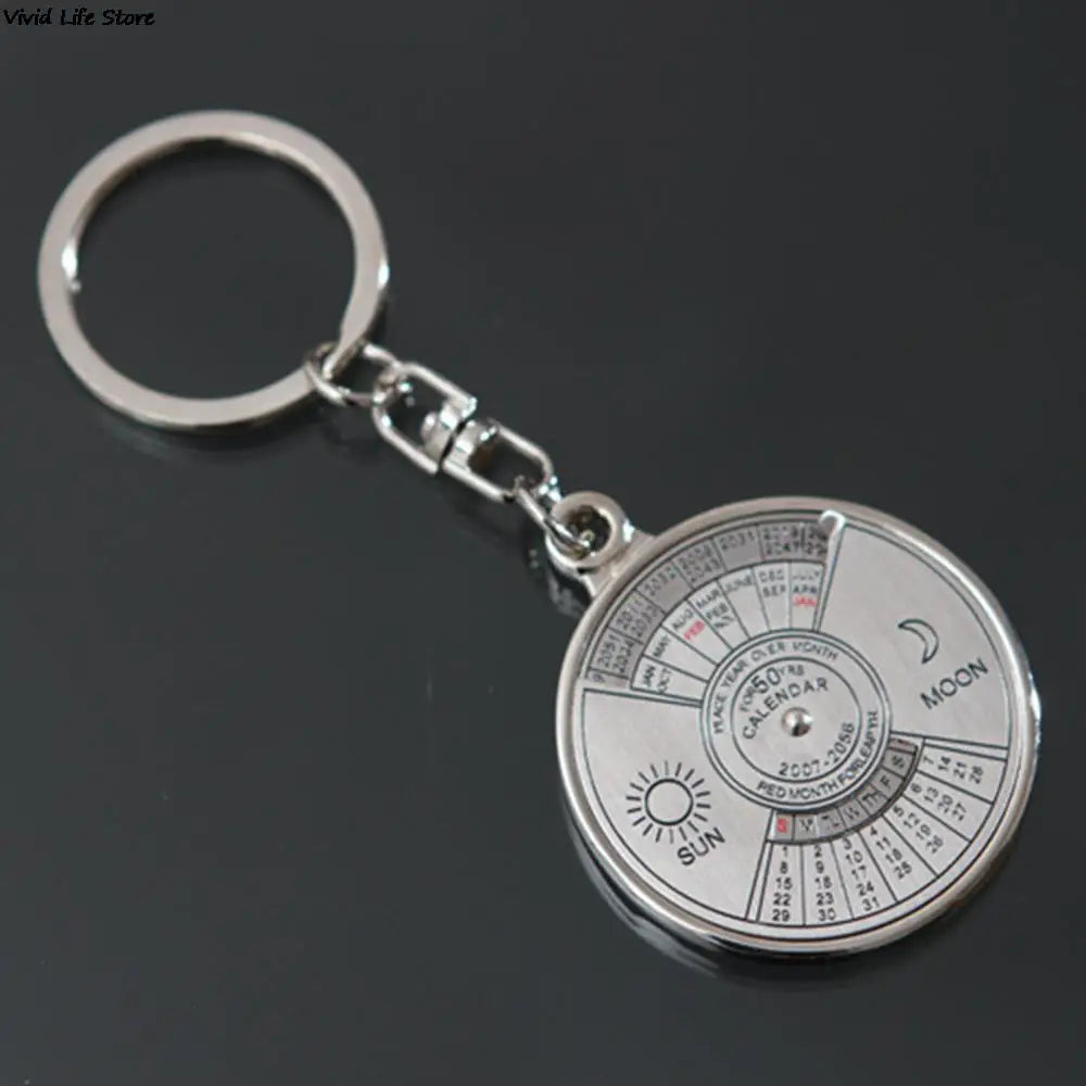 50 Year Calendar Key Chain Mini Metal Ring Compass Keyring Keyfob Hiking Camping Outdoor Sports Survival Tools