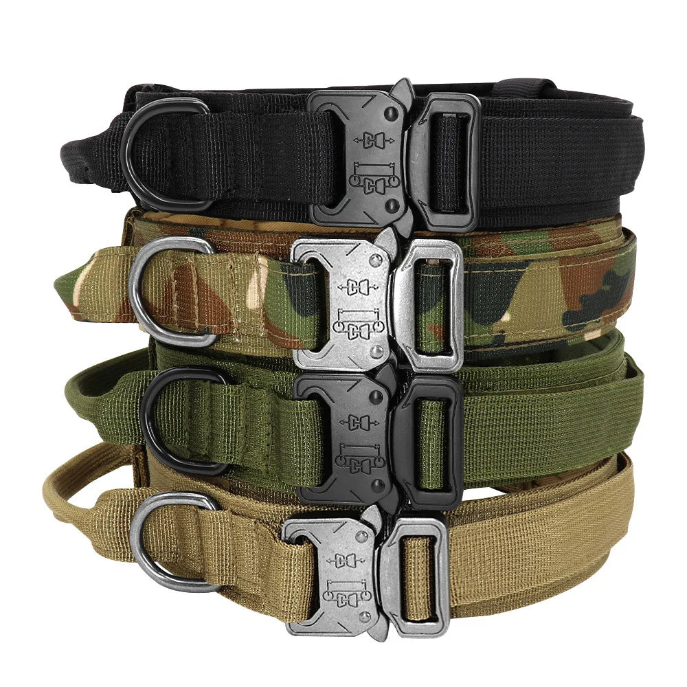 Military Tactical Dog Collar with Control Handle Adjustable Nylon Collar for Medium Large Dogs German Shepard Walking Training