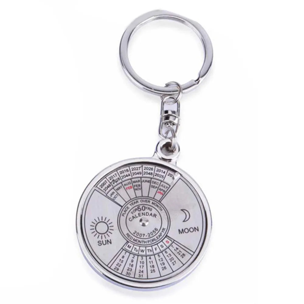 50 Year Calendar Key Chain Mini Metal Ring Compass Keyring Keyfob Hiking Camping Outdoor Sports Survival Tools