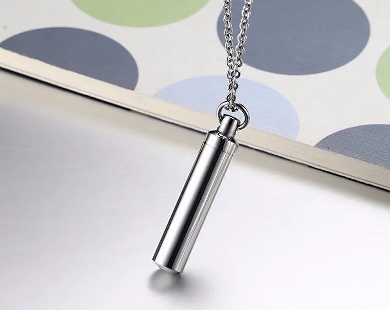 Men Woman Capsule Pendant Necklace in Open Cylindrical Pendants Stainless Steel Remembrance Jewelry Pill Filler Kit with funnel