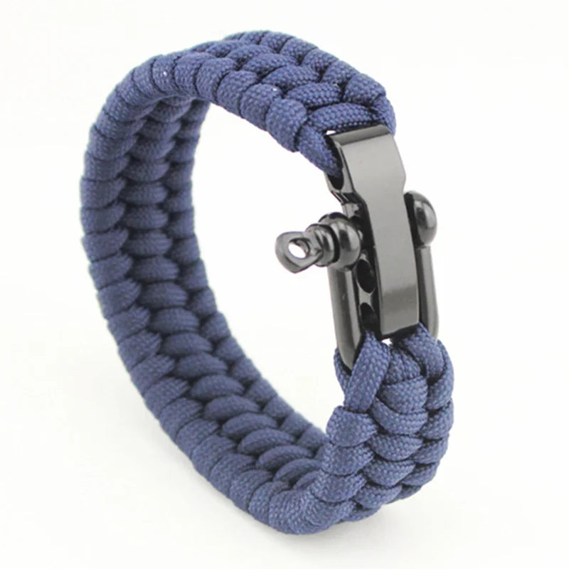 Outdoor Camping Paracord Survival Braided Rope Bracelet Men Black Stainless Steel Adjustable Clasp Pulsera Hombre