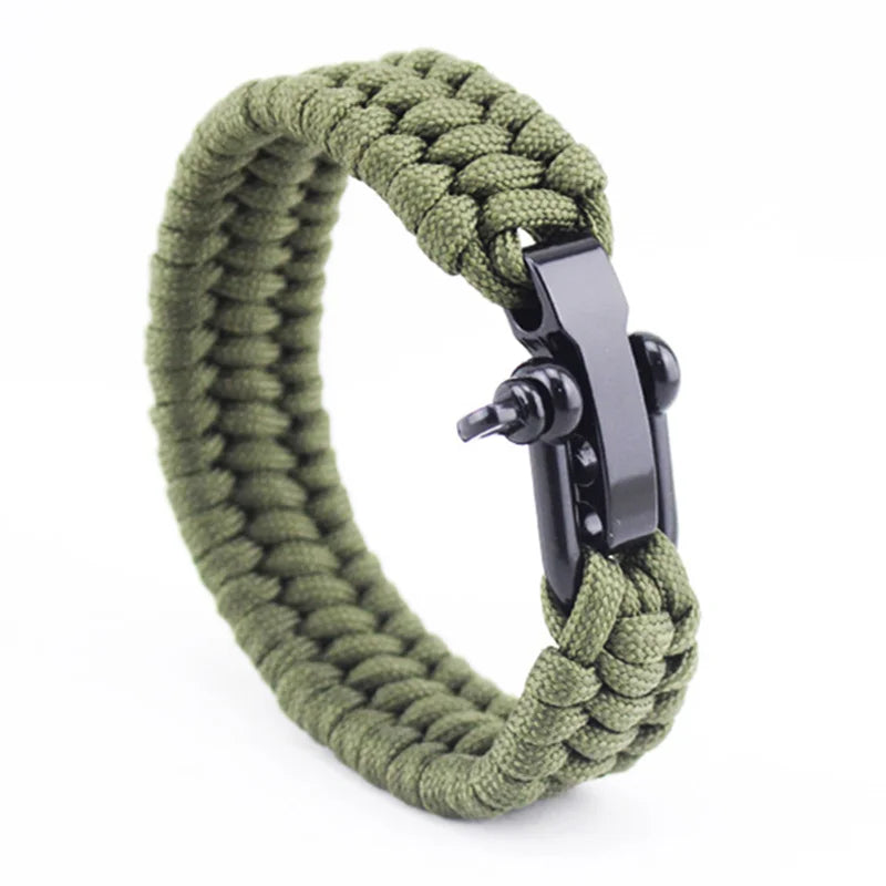 Outdoor Camping Paracord Survival Braided Rope Bracelet Men Black Stainless Steel Adjustable Clasp Pulsera Hombre