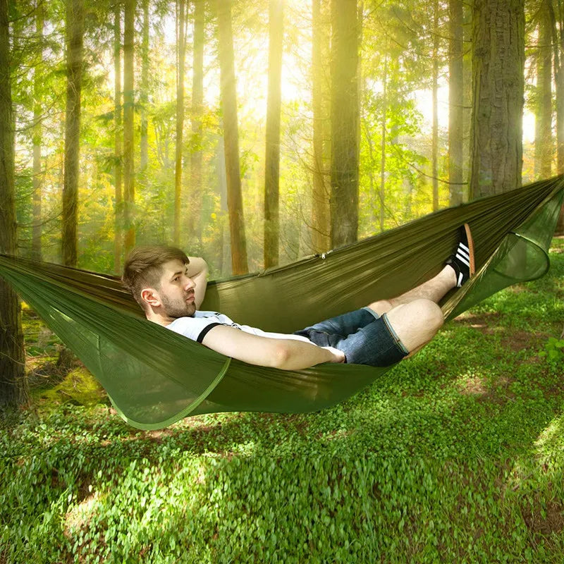 2023 Camping Hammock with Mosquito Net Pop-Up Light Portable Outdoor Parachute Hammocks Swing Sleeping Hammock Camping Stuff