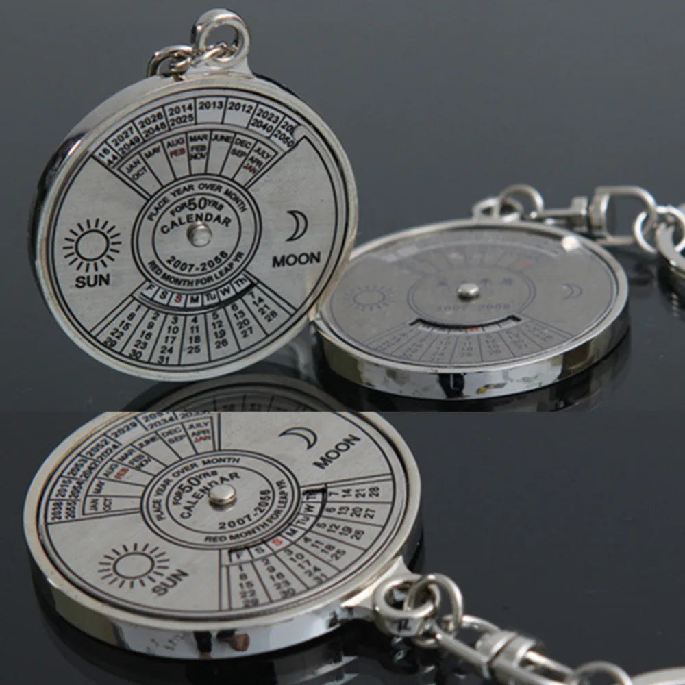 50 Year Calendar Key Chain Mini Metal Ring Compass Keyring Keyfob Hiking Camping Outdoor Sports Survival Tools