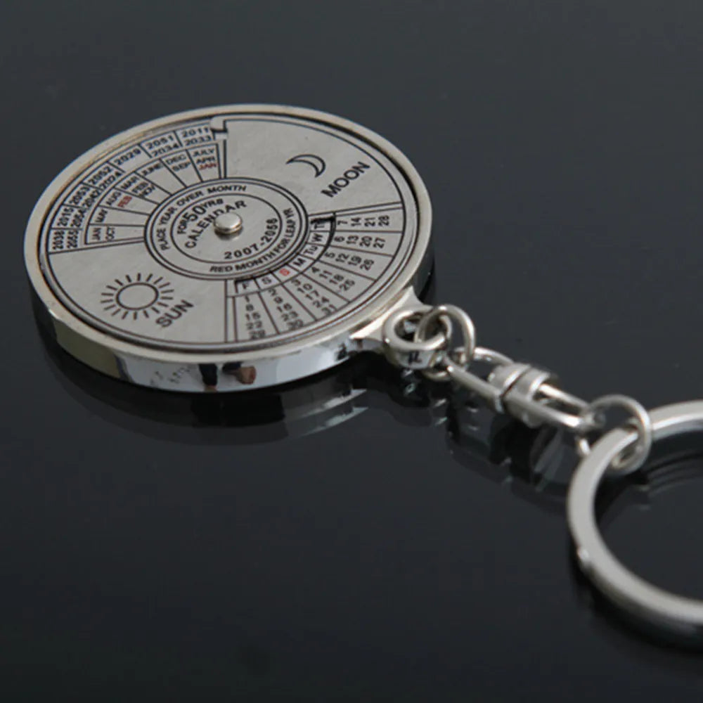 50 Year Calendar Key Chain Mini Metal Ring Compass Keyring Keyfob Hiking Camping Outdoor Sports Survival Tools