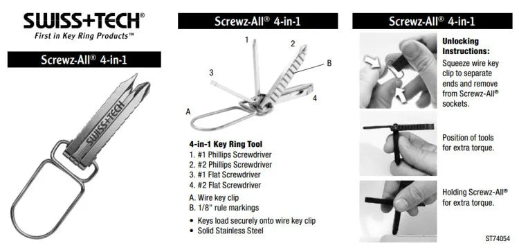 1PC Swiss EDC Tech 4-in-1 Multitool Folding Phillips Screwdriver Outdoor Tool Camping Gear Kit Mini Fix Survival Steel Keychain