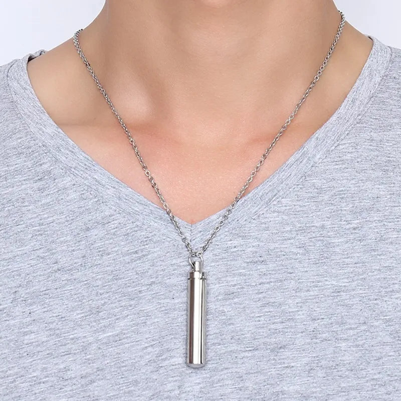 Men Woman Capsule Pendant Necklace in Open Cylindrical Pendants Stainless Steel Remembrance Jewelry Pill Filler Kit with funnel