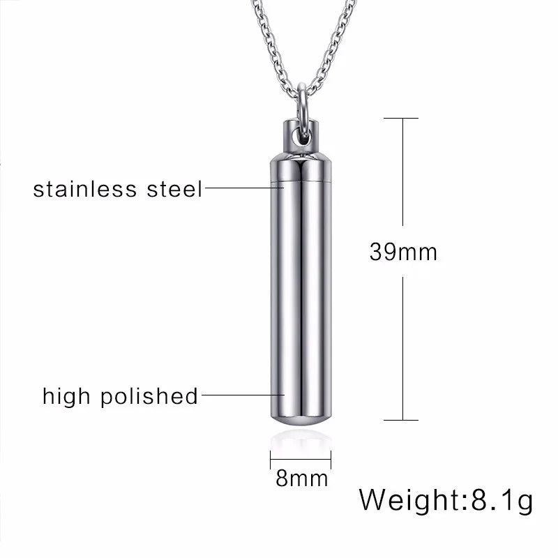 Men Woman Capsule Pendant Necklace in Open Cylindrical Pendants Stainless Steel Remembrance Jewelry Pill Filler Kit with funnel