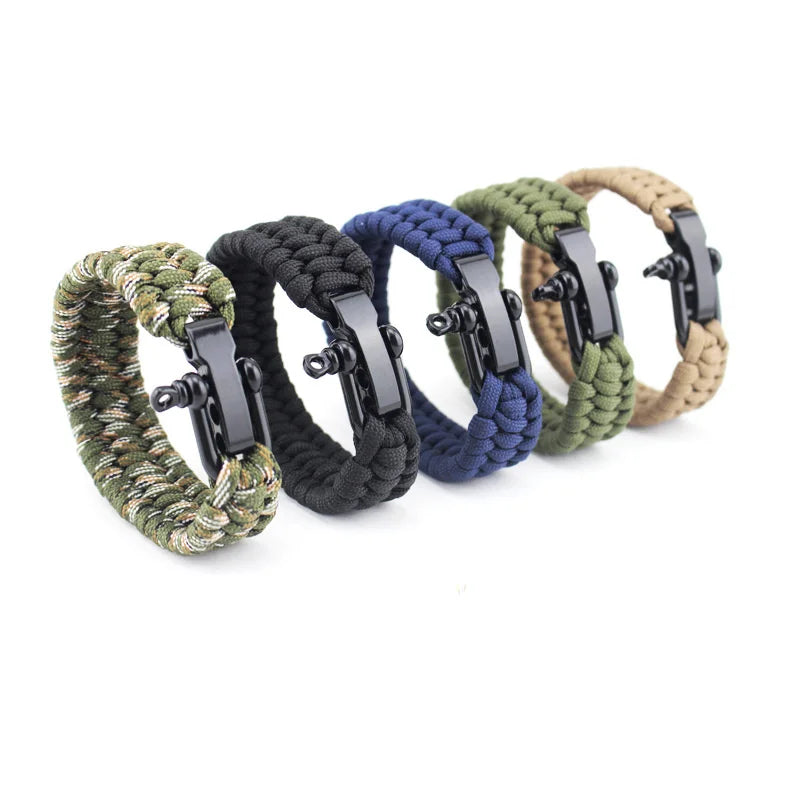 Outdoor Camping Paracord Survival Braided Rope Bracelet Men Black Stainless Steel Adjustable Clasp Pulsera Hombre