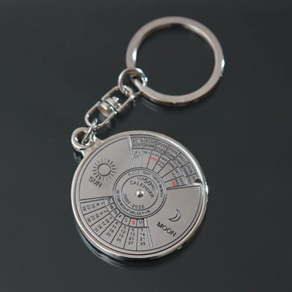 50 Year Calendar Key Chain Mini Metal Ring Compass Keyring Keyfob Hiking Camping Outdoor Sports Survival Tools