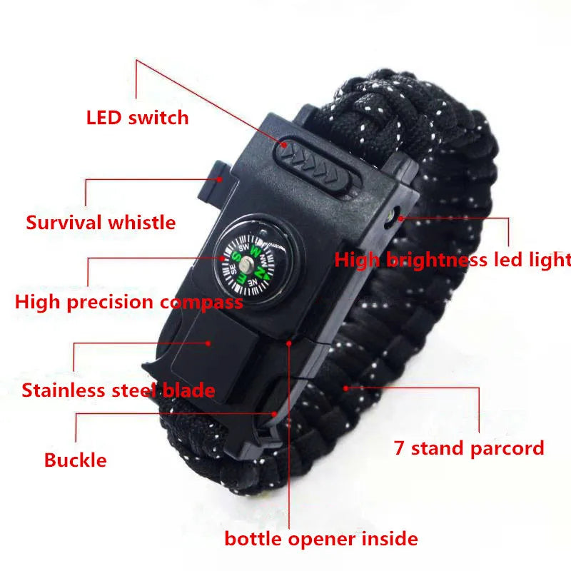 Emergency Paracord 550 4mm Led Lights Camping Rope Parachute Cord Bracelet Survival Multifunction outdoor tools Camping survival