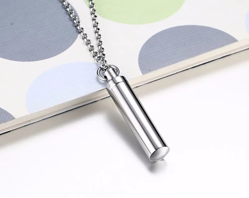 Men Woman Capsule Pendant Necklace in Open Cylindrical Pendants Stainless Steel Remembrance Jewelry Pill Filler Kit with funnel