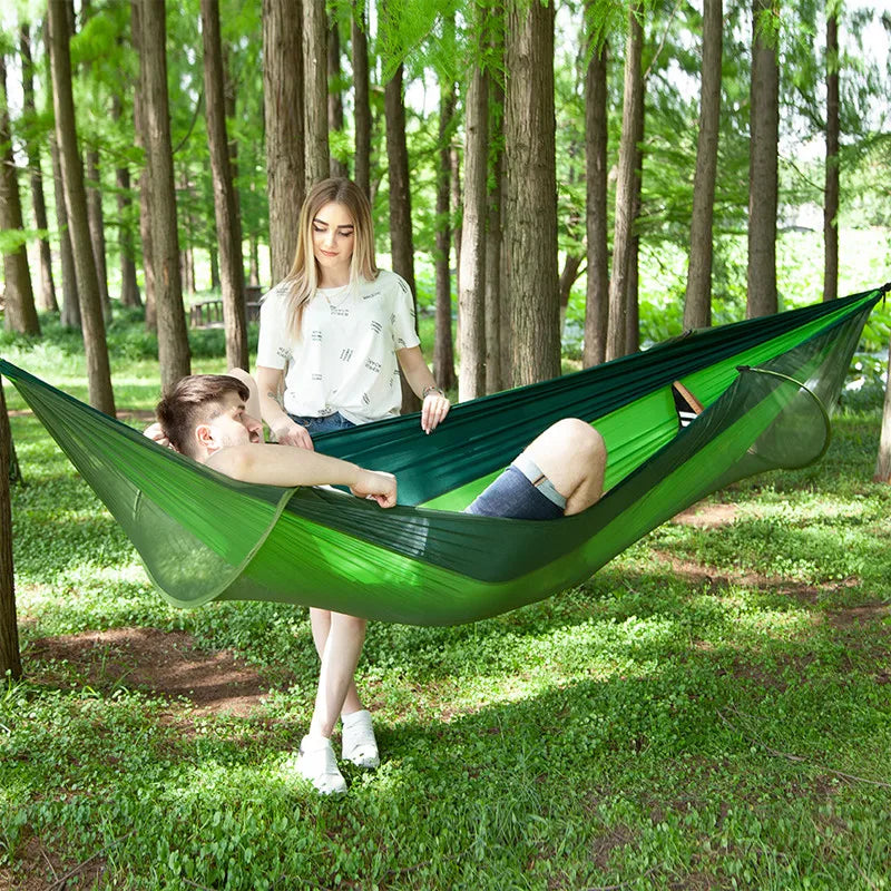 2023 Camping Hammock with Mosquito Net Pop-Up Light Portable Outdoor Parachute Hammocks Swing Sleeping Hammock Camping Stuff