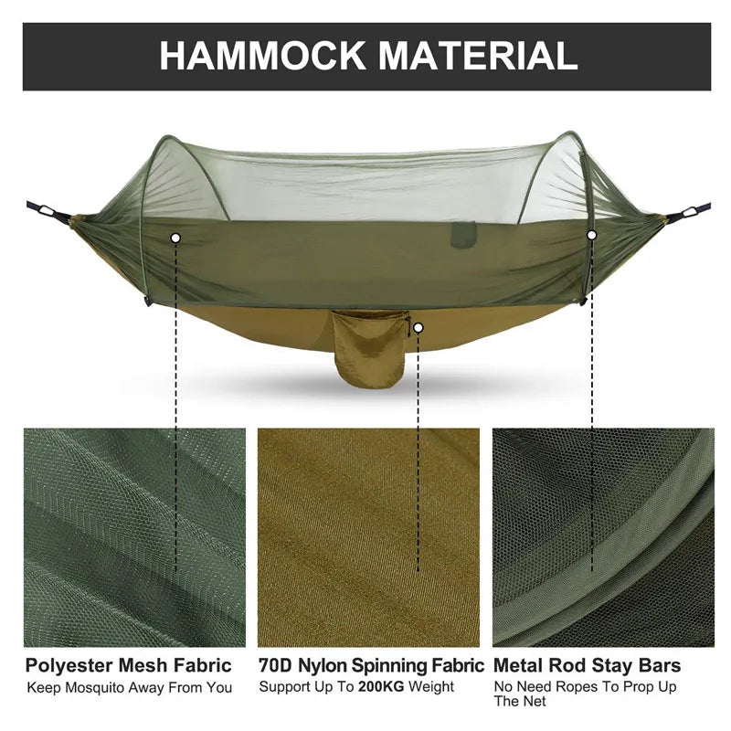 2023 Camping Hammock with Mosquito Net Pop-Up Light Portable Outdoor Parachute Hammocks Swing Sleeping Hammock Camping Stuff