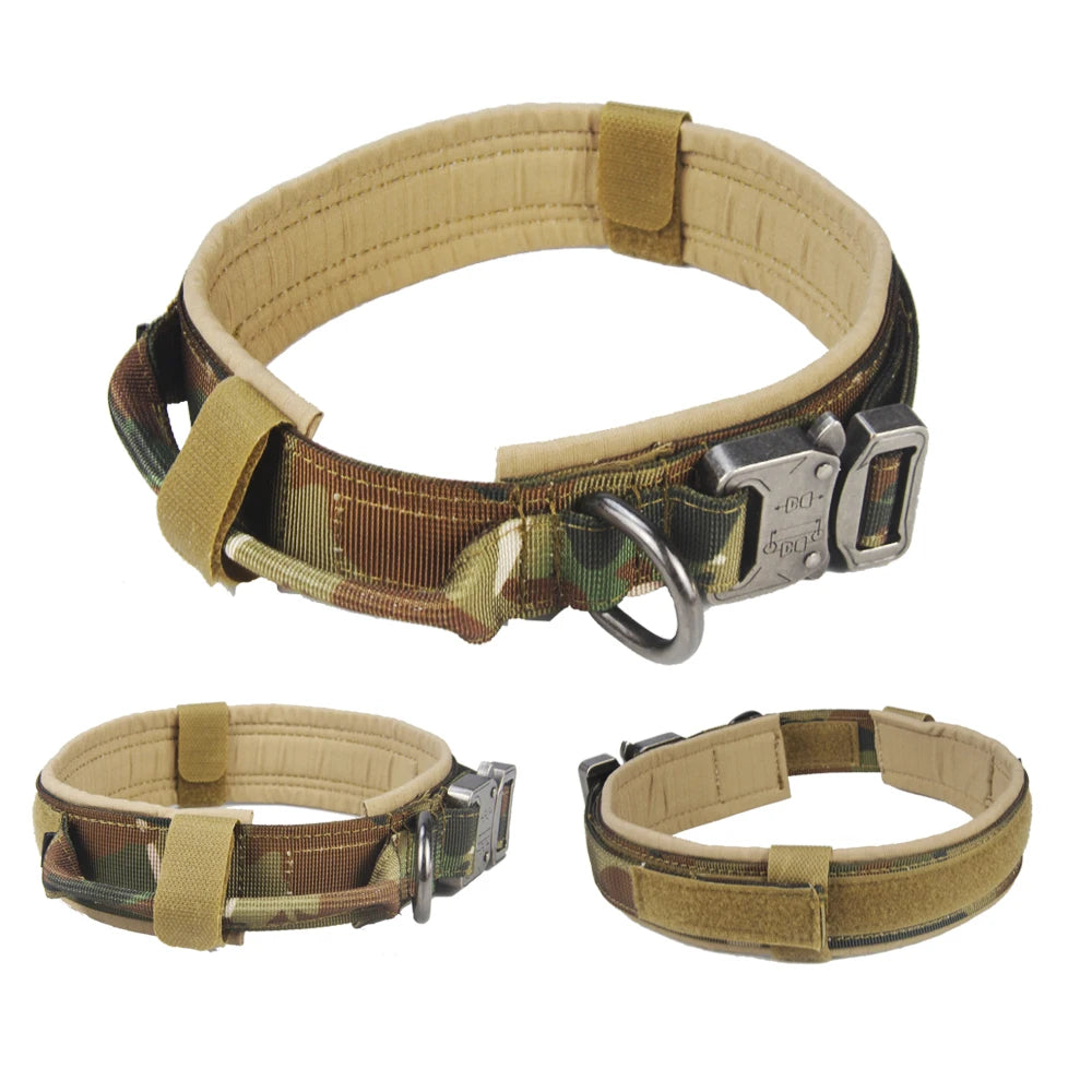 Military Tactical Dog Collar with Control Handle Adjustable Nylon Collar for Medium Large Dogs German Shepard Walking Training