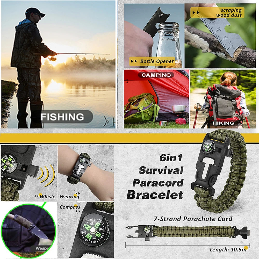 First Aid Kit Survival Gear Camping Equipment Military Outdoor Camping Survival Emergency Survive Wristband Knife Blanket