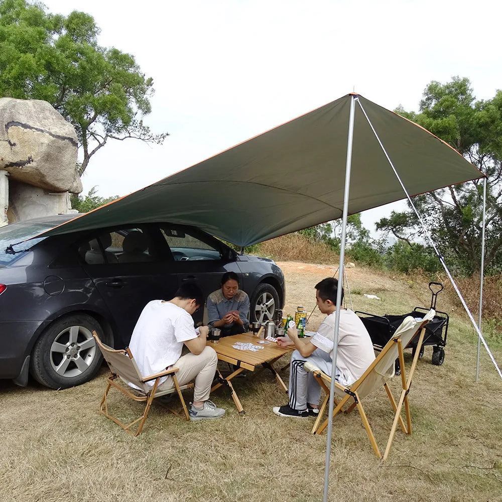 SUV, Car Side Awning ,Waterproof Tarp with Pole, Ropes, Pegs and Suction Cup Anchor, Outdoor Camping Car Tent Car Tarp Shade