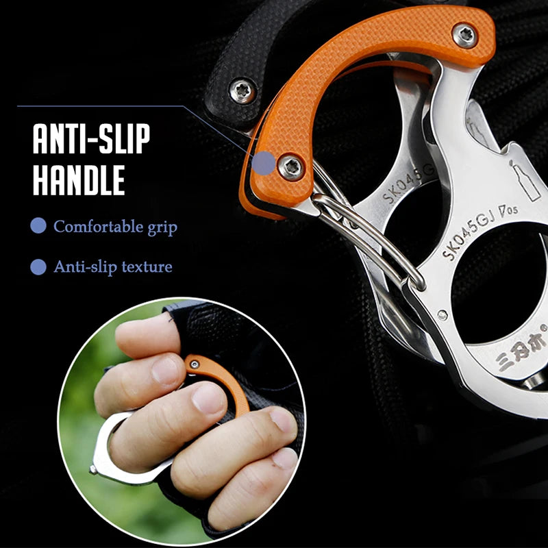 Outdoor Survival Tool Carabiner Multi-tool Key Chain Ring Tiger Pinion Multifunction Tools Glass Breaker