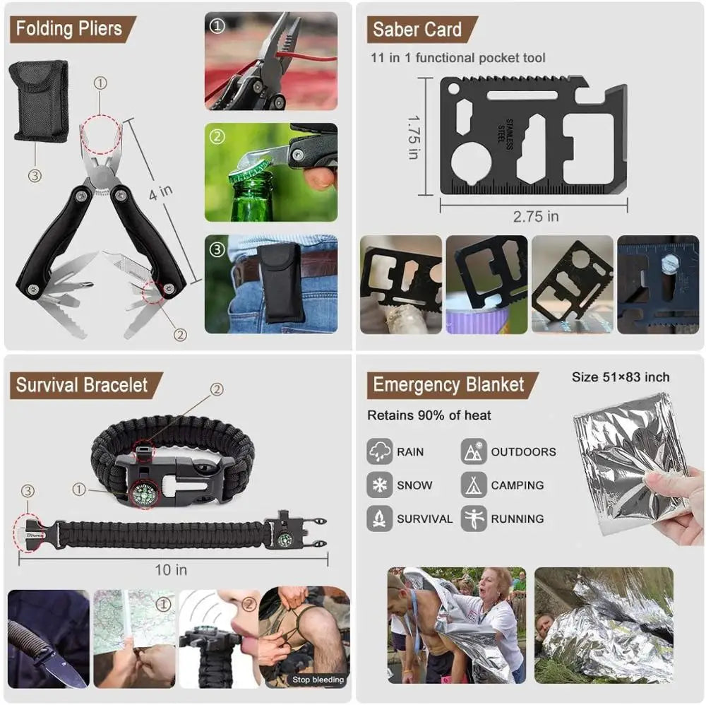 Survival Gear Kit 100 In 1 Emergency EDC Survival Tools SOS First Aid Equipment Hunting Tool with Molle Pouch for Camping Hiking